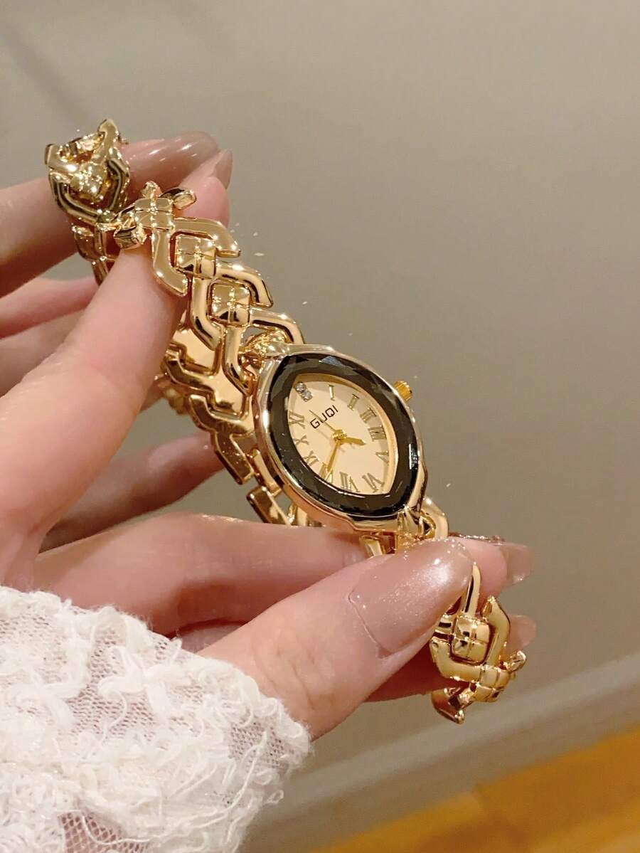 1pc Women's Round Gold Quartz Watch, Elegant Minimalist Design, Suitable For Daily Wear, Birthday/Graduation Gift, Casual Gatherings And Parties - Gold - View 1
