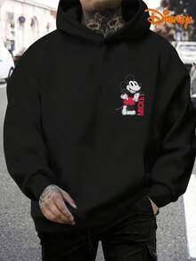 Disney Men's Casual Hoodie, Hands-On-Hips Mickey Print, Bold Retro Design, Relaxed Fit, Perfect For Confident Style - 黑色 - 查看 4
