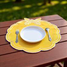 Bow Embroidered Placemats Linen Heat-Resistant Placemats For Home Restaurant Party And More - 黃色 - 查看 4