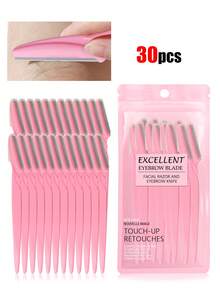 30pcs Eyebrow Trimmer & Shaver Set, Exfoliating & Buffing Tools, Facial & Body Hair Removal Groomer, Long Handle Eyebrow Shaper, Women's Depilation Tools, Body & Facial Hair Trimmer & Razor Set With Precision Guards, Travel-Friendly Eyebrow Grooming Kit, Eyebrow/Facial Hair Cleaner - Pink - View 8