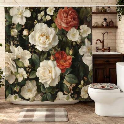 ستارة حمام ورد أحمر أبيض رجعي، نمط باقة الزهور الواقعية بتقنية الرسم بالزيت، ستارة حمام من البوليستر مقاومة للماء وسريعة الجفاف، ديكور حمام كلاسيكي رومانسي، حاجز حمام مزخرف بالزهور الفاخرة والرجعية، ستارة حمام مطبوعة بالورود شائعة للمنزل، ستارة حمام أنيقة مزخرفة بالأوراق الخضراء والزهور، ستارة حمام عالية الجودة مقاومة للعفن، ديكور حمام جمالي أبدي مزخرف بالزهور، ستارة حمام ورد رجعية مبيعات الأكثر شعبية للحمام