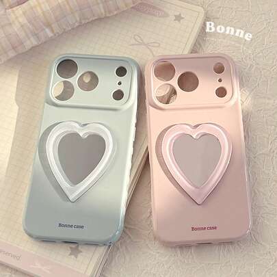 可爱心形镜面软壳手机壳，兼容 17 Pro Max、15、13、12，甜美、少女、几何、韩式、简约、可爱、小众、萌宠、软妹、ins风