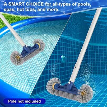 1 Pc Round-Head Portable Pool Brush, Suitable For Above-Ground Pools, Hot Tubs And Tile Cleaning - Durable Plastic Structure, High-Quality Bristles, Efficient Cleaning Tool