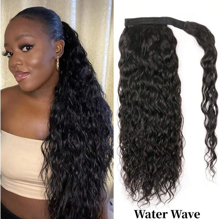 ZHENDEFA Coletero de pelo con efecto de onda de agua, moño de pelo ondulado, estilo de gancho y bucle, cabello brasileño, coletero de cabello negro natural para mujeres