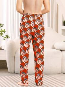 Customized Face Print Men's Pajama Pants, Soft & Comfortable Fabric, Unique Gift For Him - Friend/Partner/Lover, Party/Birthday/Christmas - Red - View 4