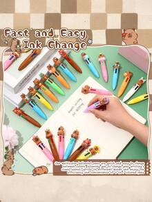 12pcs/Set Pulpen Capybara Aneka Warna 4-in-1, Pulpen 4-in-1 Berbentuk Capybara yang Menggemaskan dengan Berbagai Motif Capybara, Cocok untuk Hadiah Liburan, Hadiah Ulang Tahun, Suvenir Pesta Bertema, dan Hadiah Pesta Musiman (Acak) - MultiWarna - View 4