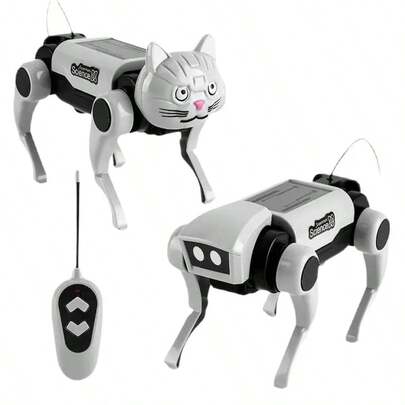 Electric Robot Dog Mechanical Animal Vehicle Electronic Pets, DIY Installation, Dog Cat 2 Heads,Birthday Gifts