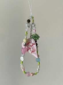 Dây đeo máy ảnh CCD hình trái tim làm từ vỏ dừa, mặt dây chuyền ốp điện thoại, dây chống thất lạc, đồ tự làm bằng hạt cườm. - cọ dừa - Xem 1