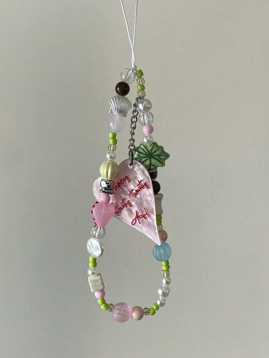 Dây đeo máy ảnh CCD hình trái tim làm từ vỏ dừa, mặt dây chuyền ốp điện thoại, dây chống thất lạc, đồ tự làm bằng hạt cườm. - cọ dừa - Xem 1