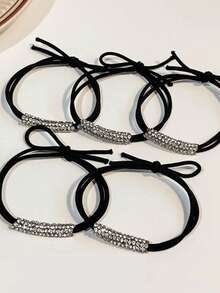 20/10/3pcs Women's Ponytail Rhinestone Hair Tie, Light Luxury Versatile Rubber Band, Reusable High Elasticity Women's Hair Rope, Suitable For Daily Dressing, Travel, Beach, Holiday Gift Giving Hair Rubber Bands Scrunchies Elastic Hair Tie - Black - View 5
