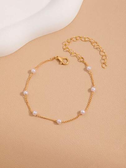 1pc Fashionable & Cute Small Pearl Anklet, Versatile Accessory To Pair With Outfits, Essential Daily Wear