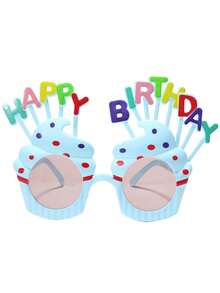 1件装派对道具时尚眼镜，趣味蛋糕和标语设计，适合拍照、派对、聚会、趣味自拍道具、生日时尚眼镜、圣诞节 - 藍色 - 查看 8