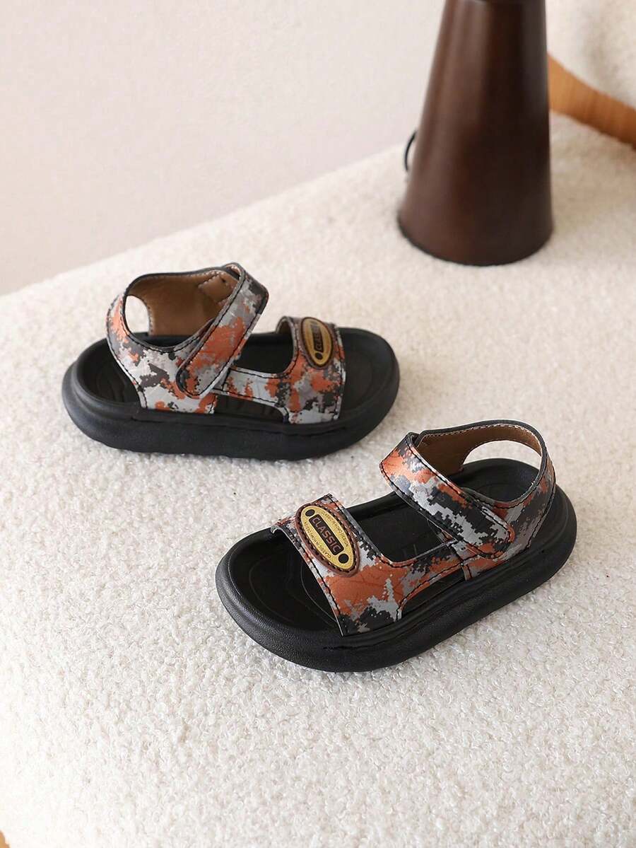 1 Pair Boys' Camouflage Summer Beach Sandals, Soft Sole Open Toe Sports Sandals - Orange - View 1