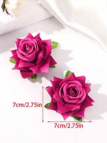 2pcs Rose Flower Hair Clips, Suitable For Daily Wear - Hot Pink - View 2
