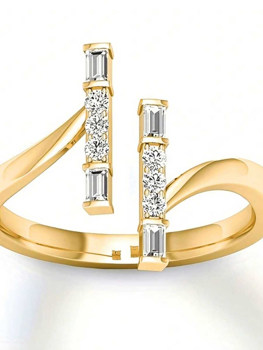 Anillo elegante chapado en oro de 18K con circonita, estilo minimalista, anillo de mujer, joyería de compromiso/boda con circonita, adecuado para uso diario, accesorios de fiesta o joyería de circonita. Por favor, llame para consultas. - Dorado - Ver 1