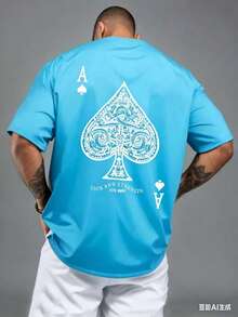 Men's Aces Of Spades Poker Pattern Casual T-Shirt - Soft Polyester Blend, Crew Neck, Short Sleeve, Machine Washable New Casual T-Shirts For Men And Women - 藍色 - 查看 3