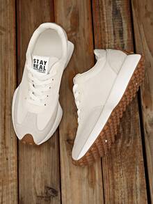 Women's Lightweight Running Sneakers - Lace-Up Closure, Multi-Functional Flat Sole, Breathable Fabric & Faux Leather Material - Beige - View 6