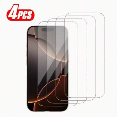 4 piezas de protector de pantalla de vidrio templado de alta definición - compatible con las series Apple 11/12/13/14/14 Plus/14 Pro/15/15 Plus/15 Pro Max/16/17Pro Max, resistente a arañazos, fácil instalación, compatible con fundas de teléfono