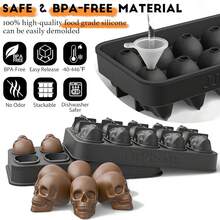 3D Skull Silicone Ice Cube Tray, Flexible Silicone Freeze Mold, Reusable Whiskey Ice Cube Mold, Cute Skull Ice Cubes For Chilled Cocktails, Champagne, Juice And Beverages, Baking Chocolate Resin Skull Mold, Ideal Party Gift - Black - View 6