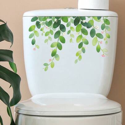 Fresh Green Leaf Bathroom Toilet Wall Sticker, Home Decor