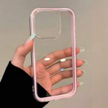 1pc Pink Framed Transparent Minimalist Lens Protection Anti-Fall Anti-Collision Phone Case, Personalized For IPhone 16 Pro Max, 17/16/15/14 Plus/13/12/11, Air - Pink - View 5
