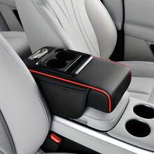 PU皮革汽车中控台套，带2个储物袋、杯架、纸巾盒槽、手机槽，适用于轿车，汽车内饰收纳配件 - 彩色 - 查看 3