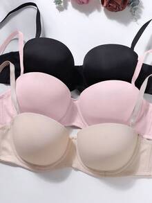 3pcs/Set Women's Solid Color Underwire Bras With Removable Straps (Recommend Sizing Up) - Multicolor - View 6