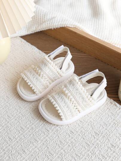 1 par de sandalias planas de verano para niños con suela suave, moda versátil, antideslizante y con cordones cruzados