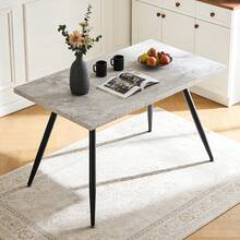 AINPECCA Dining Table With Black Metal Legs Kitchen Table (Marble Effect Top, 120 * 70cm) - Grey - View 4