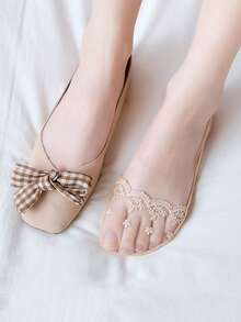 1/5/10 Pairs Transparent Lace Boat Socks Women's Summer Socks Ultra Thin Invisible Half Forefoot High Heels Invisible Socks Suspenders Design - Multicolor - View 6