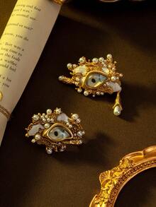 1对女士时尚耳环，铜合金恶魔之眼图案设计，异域风情古典耳环，适合节日、宴会、假日佩戴 - 彩色 - 查看 4