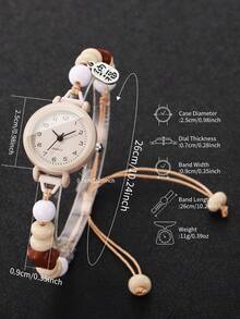 1pc Cute & Fresh Women/Student Quartz Watch With Star Decor Bracelet (Watch Not Included) - Beige - View 3
