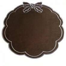 Bow Embroidered Placemats Linen Heat-Resistant Placemats For Home Restaurant Party And More - 紅棕色 - 查看 5
