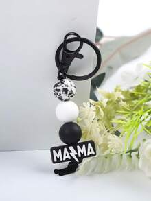 1pc MAMA Polka Dot Beaded Bracelet Keychain - Leopard Print Silicone Beaded Bracelet With Tassel, Fashion Keychain Gift For Mom - Multicolor - View 16