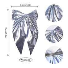1pc Elegant Bowknot Spring Clip Gold/Silver Long Ribbon Hair Clip, Suitable For Daily Wear Or Valentine's Day Date - Multicolor - View 3
