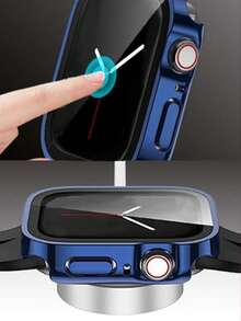 1pc Blue Watch Case, 2-In-1 Design With Stereoscopic Edges, PC Hard Material With Screen Protector, Watch Protective Cover Anti-Scratch Anti-Collision Shock Absorption Suitable For Ultra 2 1 SE S9/8/7/6/5/4/3/2/1 Series For Men And Women, Gifts For Friends And Classmates, 38mm 40mm 41mm 42mm 44mm 45mm 49mm Smart Watch Accessories, New Global Bestseller - Blue - View 7