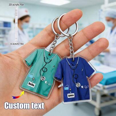 DIY Custom Name Nurse Keychain Acrylic Badge Holder With Stethoscope Personalized Car Ornament For Nurses Gift Nameplate Pendant Medical Graduation Thank You Christmas Birthday Gift For Women