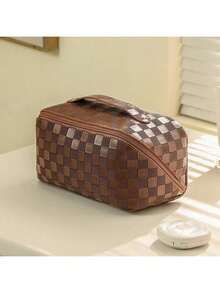 1pc Large Capacity Portable INS New Checkerboard Makeup Bag, Pencil Case, Stationery Box, Convenient Travel Tote - Single Piece - View 6