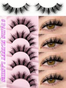 ENCHUW 5 Pairs False Eyelashes Wispy Lashes With Clear Band Natural Looking Wispy Cross Eyelash Fake Eyelashes For Party Makeup Faux Mink Lashes - Black - View 1