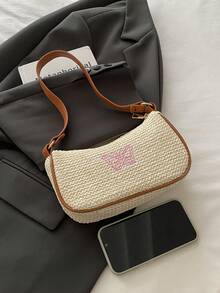 New Woven Straw One Shoulder Bag, Fashion Underarm Bag, Beach Vacation Baguette Bag For Women - Beige - View 5