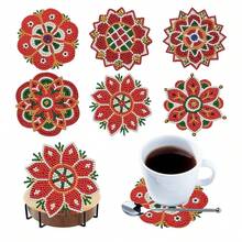 6pcs DIY Diamond Painting Coaster Set With Stand - Mandala Flower Theme, Round And Asymmetrical Shape Diamonds, Wooden Craft Kit, Suitable For Adults And Beginners - View 4