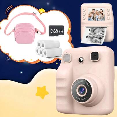 Kids Instant Print Camera | 1080P HD 2.4 Inch Screen Portable Toy With Photo Paper Rolls | Digital Camera & Birthday Gift For Boys And Girls | Fun Electronic Learning Toy For Kids, Compact Pocket Size Suitable For Travel And Daily Use,Toy Camera-Christmas Birthday,New Year, Halloween,Music Festival, Wedding Season Gift