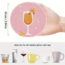 8件套DIY钻石画杯垫套装，带支架 - 果汁主题，圆形和不对称形状钻石，木制工艺套装，适合成人和初学者 - 查看 2