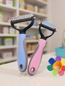 1 pieza Cepillo de aseo para mascotas de autolimpieza, cepillo para desenredar y reducir el pelo suelto de gatos y perros, herramienta profesional de aseo, accesorio esencial para el cuidado de mascotas - Azul - Ver 7