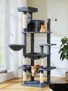 PAWZ Road 69'' Tall Cat Tree For Indoor Large Cats, Large Cat Tower For Fat Cats With Super Big [20X16] Hammock, Cat ClimbingTree Tower With Scratching Posts, Condo House And Large Top Perch,Deep Grey - Dark Grey - View 10