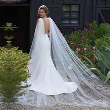 1件极简主义新娘婚礼配饰，3米长柔软时尚单层教堂式头纱 - 彩色 - 查看 7