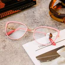 1pc New Metal Spring Leg Decor Photochromic Eyeglasses, Changeable Color For Outdoor & Indoor Computer Use, Fashionable Cat Eye Glasses For Women - Multicolor - View 3