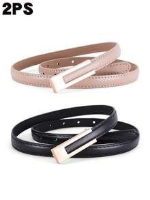 2条方形金色光滑扣皮带，时尚优雅，可搭配连衣裙、T恤、休闲裤和日常穿着。 - 平扣小腰帶 - 查看 11