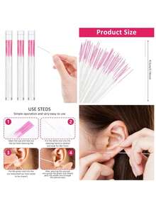 120pcs Disposable Ear Piercing Cleaning Threads, Ear Piercing Care And Cleaning Tools, Used To Remove Ear Piercing Odor, Pink Ear Care. - Pink - View 4