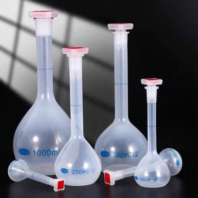 25/50/100/250/500/1000ml Volumetric Flask With Stopper Long Neck Measuring Flask Laboratory Test Graduated Plastic Bottle